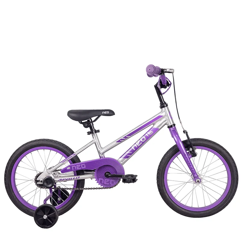 Apollo Neo+ 16" Kids Bikes - Brushed Alloy / Lavender  / Purple Fade