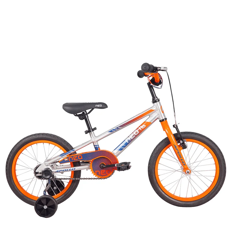 Apollo Neo+ 16" Kids Bikes - Brushed Alloy / Orange  / Navy Blue Fade