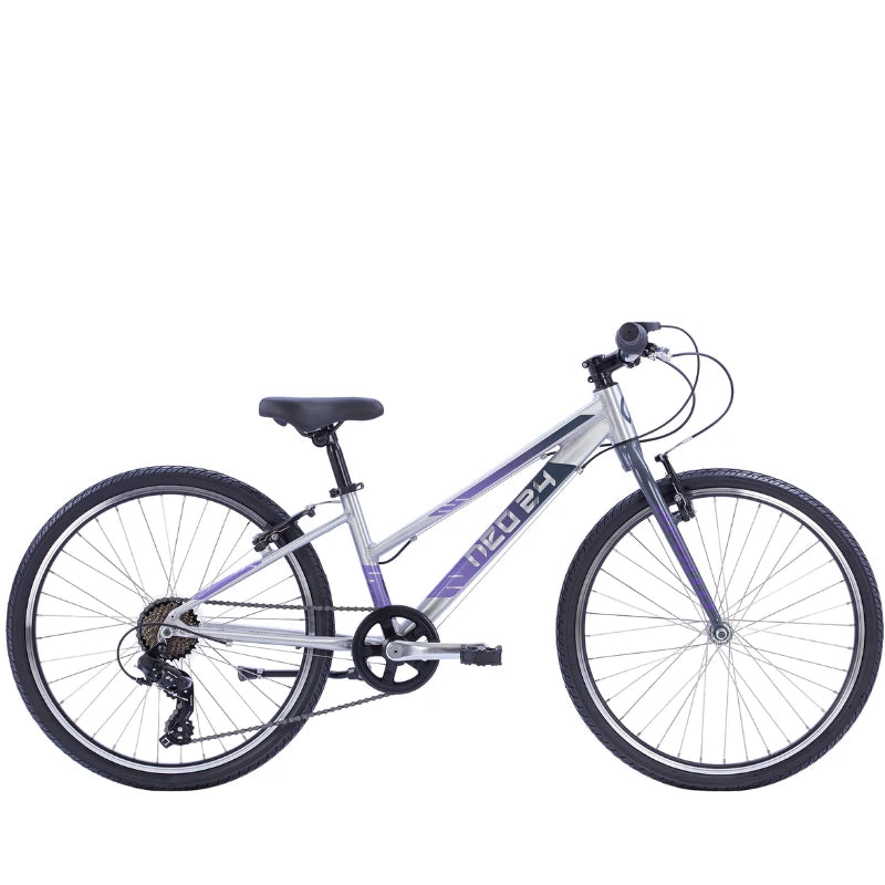 Apollo NEO+ 24" 7 Speed Kids Bikes - Brushed Alloy / Charcoal / Lavender Fade